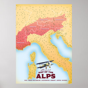 Poster Carte illustrée des Alpes