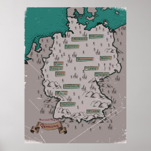 Poster Carte illustrée vintage d'Allemagne