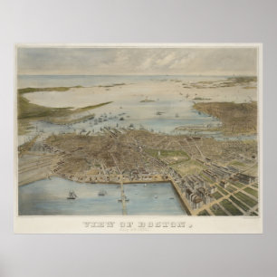 Poster Carte imagée vintage de Boston (1870) (2)