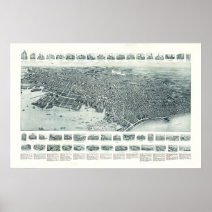 Poster Carte imagée vintage de Lynn le Massachusetts