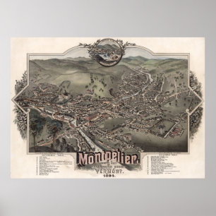 Poster Carte imagée vintage de Montpellier Vermont (1884)