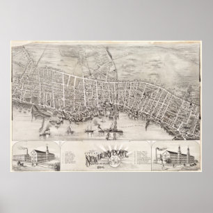 Poster Carte imagée vintage de Newburyport mA (1894)