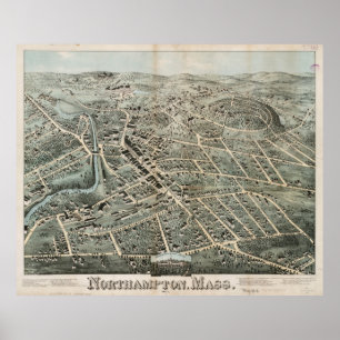 Poster Carte imagée vintage de Northampton mA (1875)