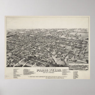 Poster Carte imagée vintage de Paris le Texas (1885)