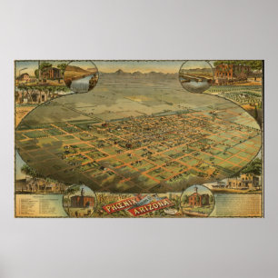 Poster Carte imagée vintage de Phoenix Arizona (1885)