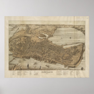 Poster Carte imagée vintage de Portland Maine (1876)