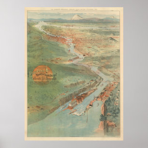 Poster Carte imagée vintage de Portland OU (1896)