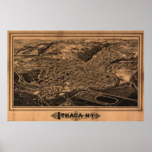 Poster Carte imagée vintage d'Ithaca New York (1882)