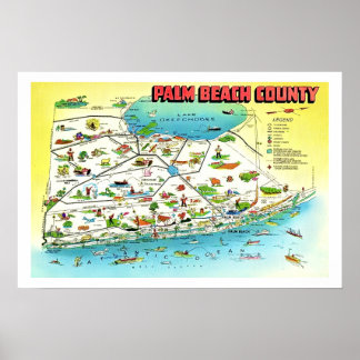Poster Carte imprimée du comté de Palm Beach 16x24
