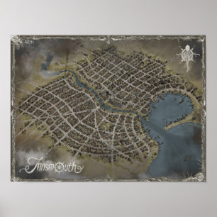 Poster Carte Innsmouth, monde Lovecraft