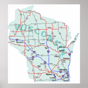 Poster Carte Interstate Wisconsin