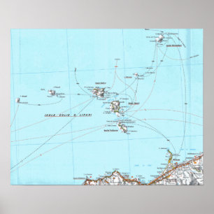 Poster carte isole eolie mappa