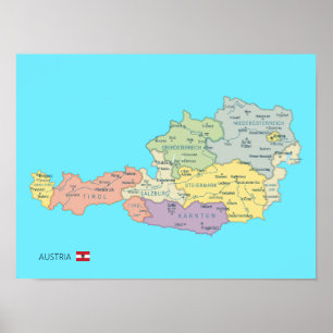 Poster Carte isolée des régions d'Autriche