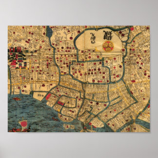 Poster Carte japonaise de la baie de Tokyo Poster, périod