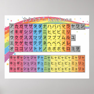 Poster Carte Katakana - Arc en ciel blanc étoilé