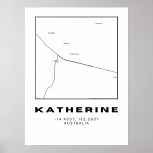 Poster Carte Katherine minimaliste avec coordonnées   Bla