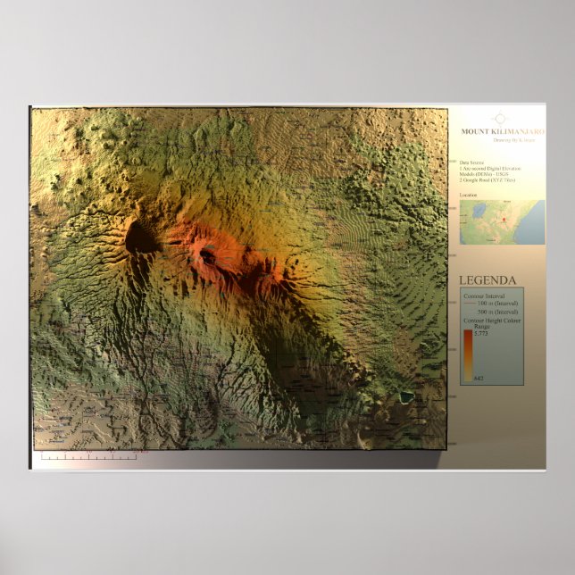 Poster CARTE KILIMANJARO Imprimer, Papier d'affiche de va (Devant)