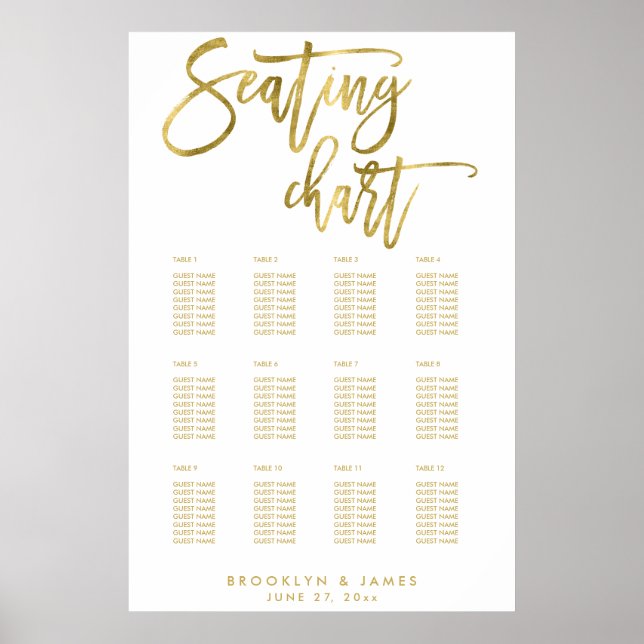 Poster Carte mariage Avec Faux Gold Foil 24x36 (Devant)