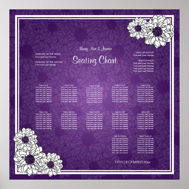 Poster Carte mariage Dahlia Floral Purple (Devant)
