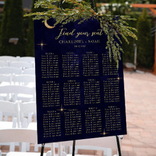 Poster Carte Mariage de la lune d'or céleste de minuit