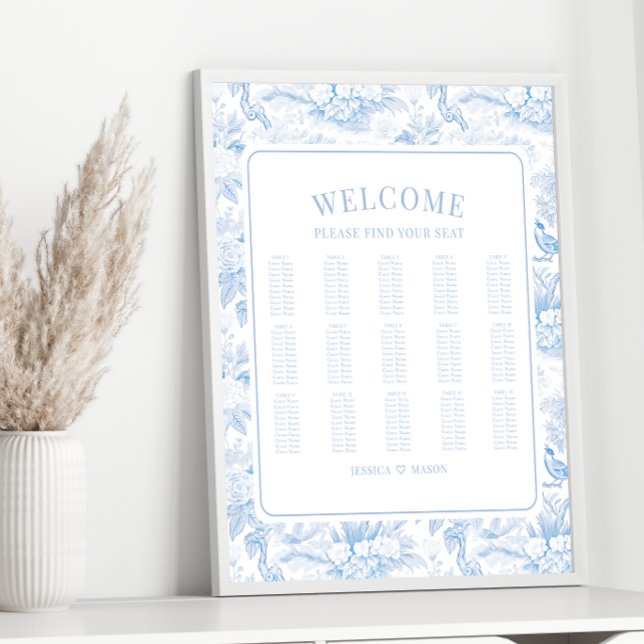 Poster Carte mariage en porcelaine de la chinoiserie bleu (Créateur téléchargé)