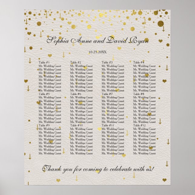 Poster Carte Mariage moderne Elegant Gold Confetti (Devant)