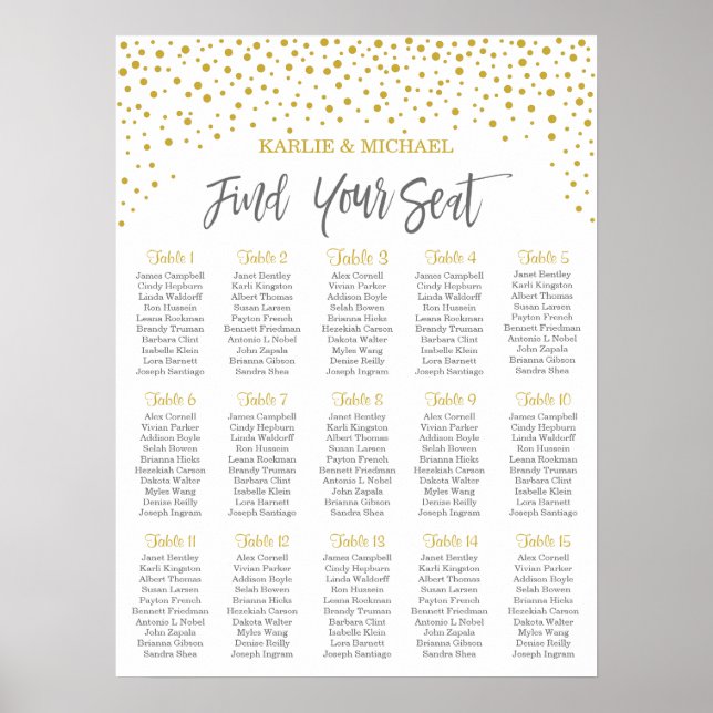 Poster Carte Mariage moderne Elegant Gold Confetti (Devant)