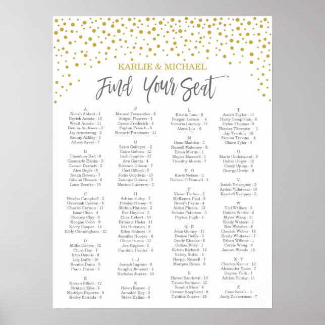 Poster Carte Mariage moderne Elegant Gold Confetti (Devant)