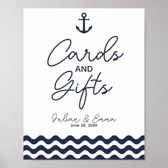 Poster Carte mariage nautique Marine & Cadeau (Devant)