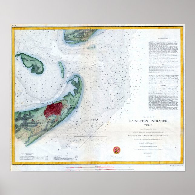 Poster Carte marine vintage Galveston Texas (Devant)