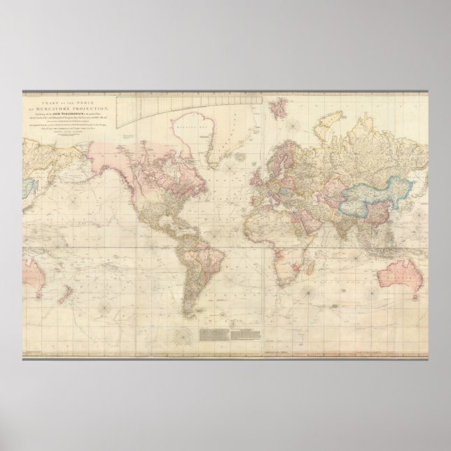 Poster Carte Mercator de l'affiche mondiale (Devant)