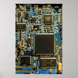 Poster Carte mère de disque dur d'ordinateur - Bleu