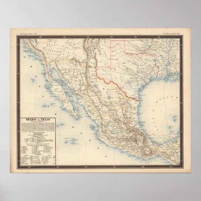 Poster Carte Mexique-Texas (Devant)