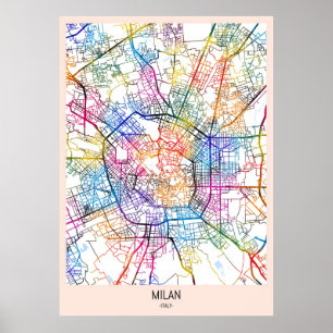 Poster Carte Milan Italie