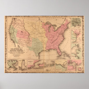 Poster Carte militaire américaine 1862 de guerre civile
