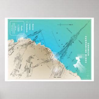 Poster Carte minière sous-marine Cornish