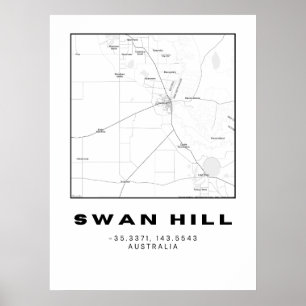 Poster Carte minimaliste de la colline des cygnes avec co