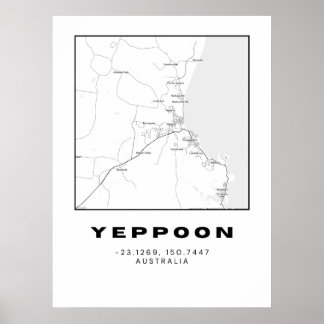 Poster Carte minimaliste de la yeppoon avec coordonnées |