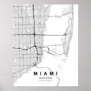 Poster Carte minimaliste de Miami (Noir & Blanc)
