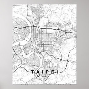 Poster Carte minimaliste de Taipei (Noir et Blanc)