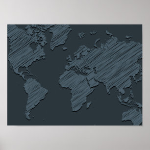 Poster Carte minimaliste grise monochrome du monde