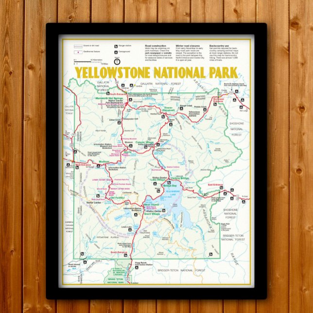 Poster Carte moderne du parc national de Yellowstone (Créateur téléchargé)
