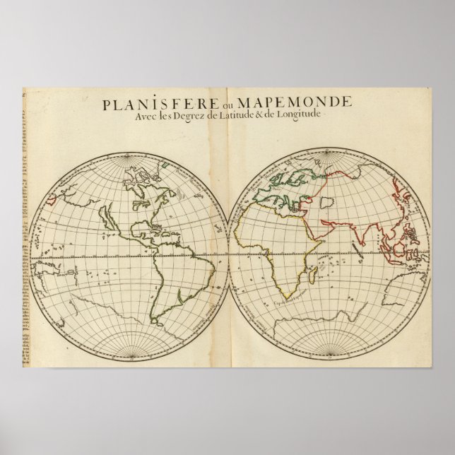 Poster Carte mondiale avec Latitude et Longititude (Devant)