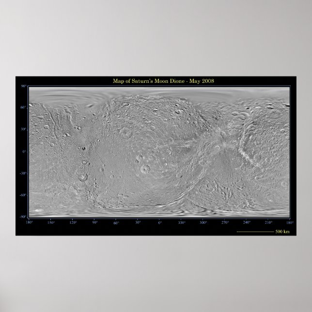Poster Carte mondiale de la lune de Saturne Dione (Devant)