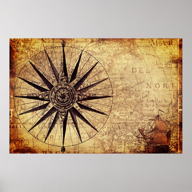 Poster Carte mondiale de l'âge de découverte des navires  (Devant)