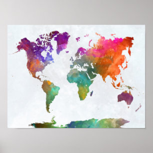 Poster Carte Mondiale En Aquarelle
