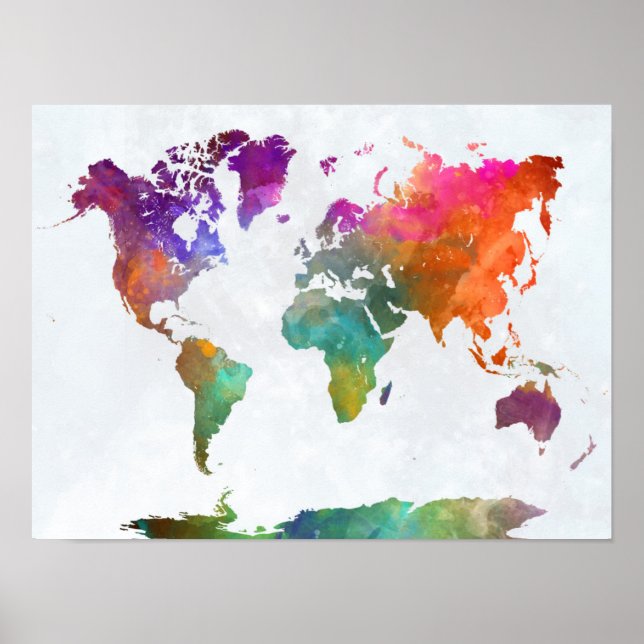 Poster Carte Mondiale En Aquarelle (Devant)