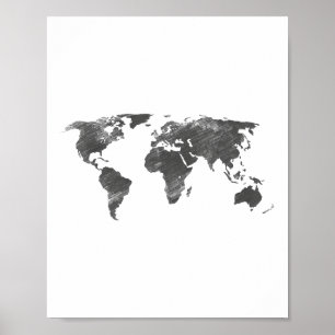 Poster Carte Mondiale En Grey, Cartes Mondiales _1