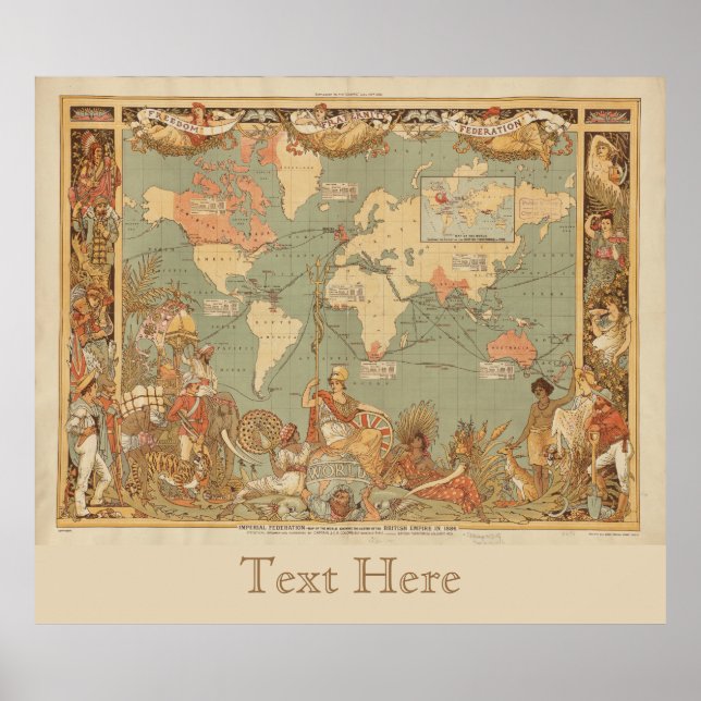 Poster Carte Mondiale L'Étendue De L'Empire Britannique 1 (Devant)