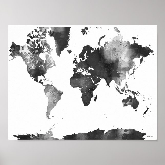 POSTER CARTE MONDIALE NOIR ET BLANC (Devant)